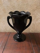 L. E. Smith Glass Black Amethyst Loving Cup Trophy Vase 2 Handled Urn VTG c.1930 - £10.87 GBP