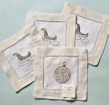 Sferra Embroidered Linen Cocktail Napkins Mixed Sled &amp; Ornament 4 PC. 6x... - $29.60