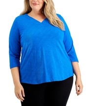 MSRP $40 Karen Scott Plus Size V-Neck Top Navy Size 0X - £11.71 GBP