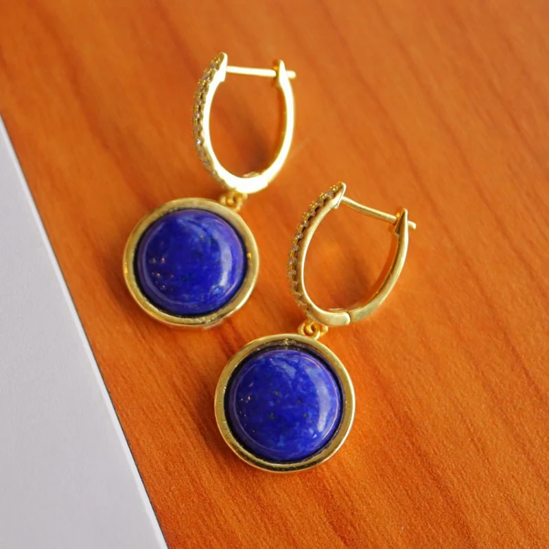 MIQIAO Earrings Natural Stone Lapis Lazuli Earrings Drops 925 Jewelry Modern Wom - £57.62 GBP