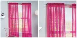 2 Panels Sheer Window Curtains Drapes Set 84" Rod Pocket Solid - Hot Pink - P01 - £28.19 GBP