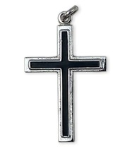 Cross Pendant with Black Enamel and Silver Avanti Ster Marked 1 Inch Tall - $21.49