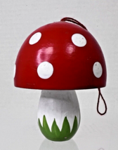 Amazing Red White Spotted Mushroom Christmas Ornament Hand painted Wood - $12.38