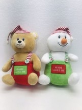 Christmas Teddy And Bear Snowman  11&quot; Plush Jesus Loves Me Animal Hat Plush - £13.35 GBP