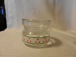 Clear Glass Candy Jar, White &amp; Green Stripe, Red Dots, Hermetic Seal - $30.00