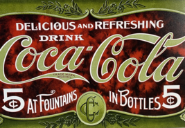 1999 Coca Cola Sign Tin Metal Soda Pop Advertising Logo 5 Cent Coke Vintage - $16.14