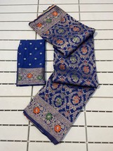 Pure Soft Dola Silk Saree with Zari &amp; Meenakari Work, Fancy Tassels, Heavy Woven - £70.64 GBP