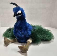 Pre Owned Folkmanis Small Peacock Hand Puppet Plush Blue Green  - £20.88 GBP