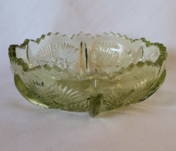 Vtg Thistle &amp; Bee Green Glass Candy Dish Nut Bowl Antique Sawtooth Brill... - $23.98