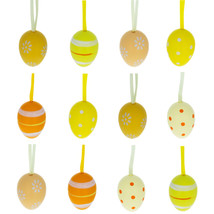 Bag of 12 Miniature Pastel Yellow Polka Dot, Flowers, Stripes Plastic Easter Egg - £19.29 GBP