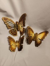 Brass Gold Butterflies Set of 3 Metal Wall Decor Vintage Homco Home Interiors - £11.09 GBP