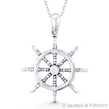 Ship&#39;s Helm / Wheel Sailor&#39;s Luck Charm .925 Sterling Silver Pendant &amp; Necklace - £14.89 GBP+