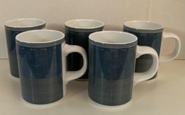 5 Gridworks by Dansk Intl Designs Blue Coffee Mugs Bands Squares Portugal - £24.98 GBP