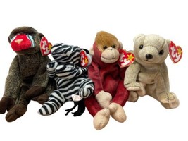Lot Of 4 Ty Beanie Babies Plush Zoo Animals Almond Schweetheart Ziggy Cheeks - $19.80