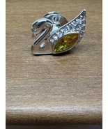 Swan Signed SWAROVSKI Floating Swan Pin Brooch Pave Clear &amp; Yellow Rhine... - $23.32 CAD