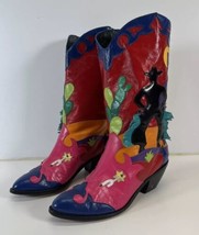 Vintage Colorful Western Cowboy Boots Women 7.5 M Leather Spain OOAK Rar... - £155.69 GBP