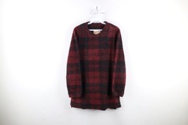Vintage 90s Woolrich Womens Medium Distressed Deep Pile Fleece Sweater Plaid USA - £31.71 GBP
