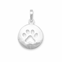 22mm Round Drop Cut Out Paw Print Pendant Pet Lover Jewelry 14K White Gold Over - £47.47 GBP