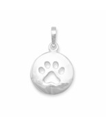 22mm Round Drop Cut Out Paw Print Pendant Pet Lover Jewelry 14K White Go... - £46.75 GBP