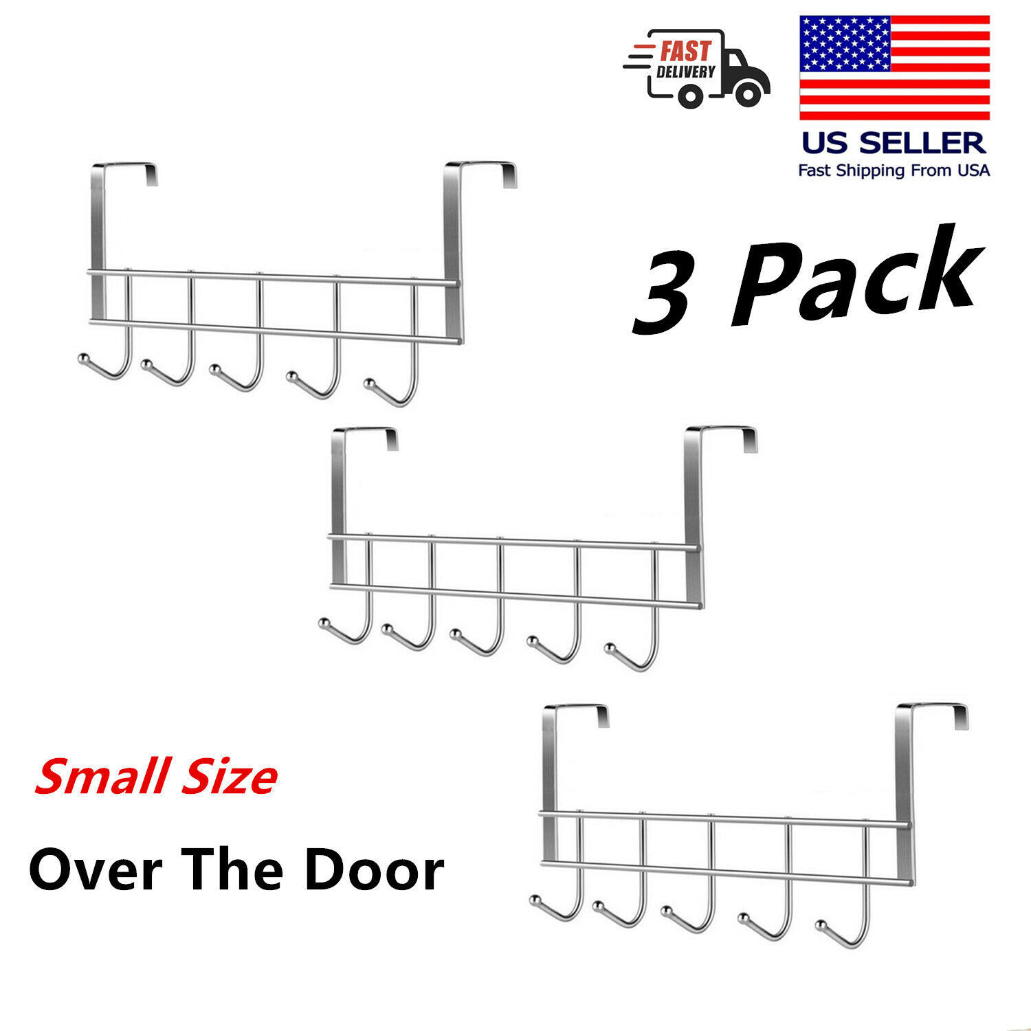 3x Small Over Door Coat Hook Hanger Rack Chrome For Bedroom,Hats,Clothes... - $11.87