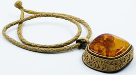 Genuine Amber Pendant Antique Baltic Amber Gemstone Pendant  Vintage Jewelry 29g - £189.92 GBP