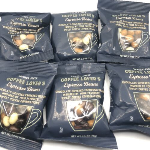 Primary image for 6x Trader Joe's Coffee Lovers Espresso Beans Chocolate Covered 2.5oz ea 09/2024