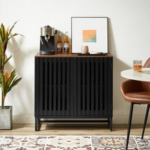 Modern Slatted MDF Cabinet with Grille Door &amp; Metal Legs - $2,575.14 MXN