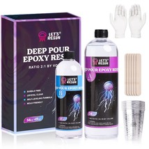 Deep Pour Epoxy Resin,51Oz Epoxy Resin Kit 2-4 Inch,Bubble Free &amp;Crystal Clear L - £55.35 GBP