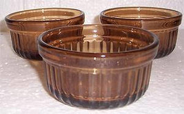 Vintage Anchor Hocking (3) Brown Color Ribbed Collectible Glass Custard ... - £23.58 GBP