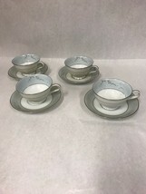 NORITAKE coffee tea Cup and Saucer vintage Cathay 1959-64 Blue silver 4 pcs. - £20.72 GBP