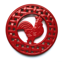 Cast Iron 7.5&quot; Red Rooster Chicken Trivet Country Farmhouse Wall Hanging - £15.01 GBP