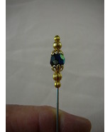 U-342 iridescent Black crystal gold tone brass bead hatpin Pin hat pins ... - £8.17 GBP