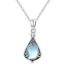  Imitation Moonstone Vine Necklace Women&#39;s Drop-Shaped Antique Silver Pendant - £7.46 GBP