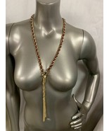 GUESS TASSEL GOLD NECKLACE WITH LEATHER STRAP BRAND NEW G10508-43 - $13.43 CAD