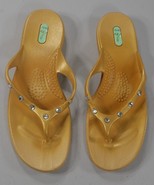 Oka Bee  Chloe Beach Sandals Gold Flip-flops Flats Rhinestone Studs Wome... - £19.97 GBP