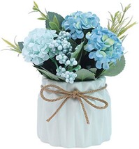 Hisow Fake Hydrangeas With Pot, Mini Hydrangea Artificial Flowers, Blue - £33.56 GBP
