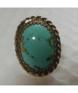 Vintage Signed Whiting &amp; Davis Large Oval Faux Turquoise Blue Stone Ring... - $74.25