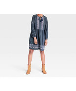 Knox Rose Women&#39;s Balloon Long Sleeve Embroidered Dress Size Medium Blue - $527.77 MXN
