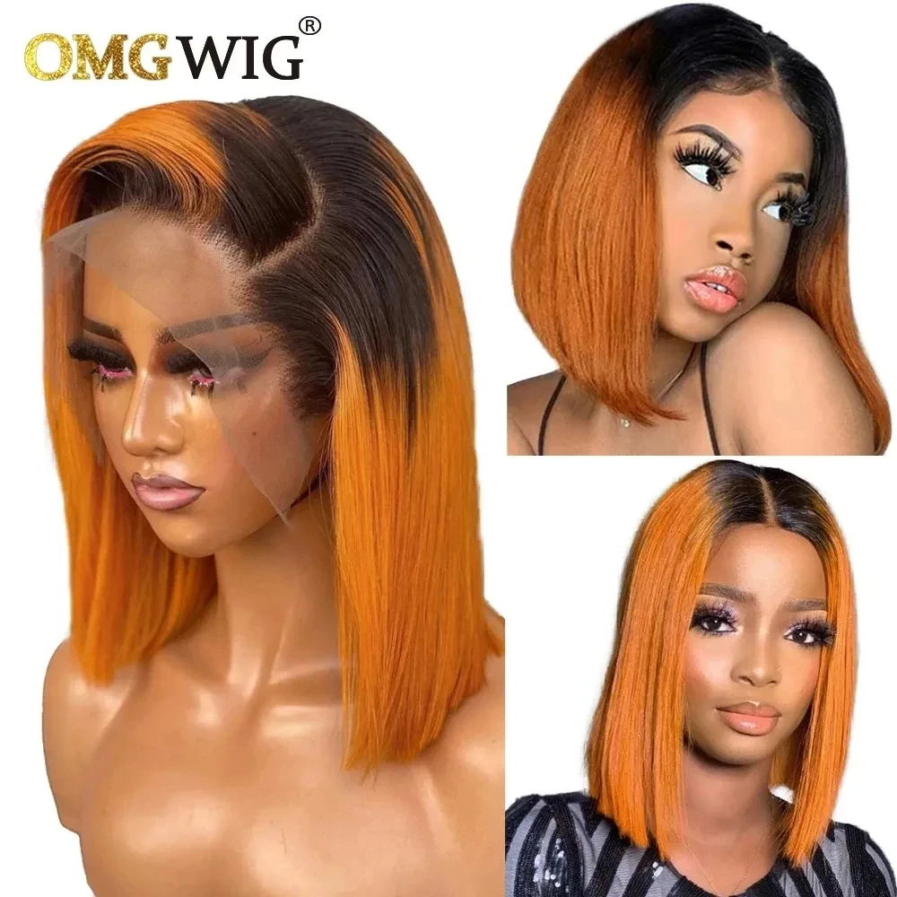 13x6 Frontal Wig Straight Peruvian Virgin Human Hair Short Bob Wigs For Bla - £50.66 GBP+