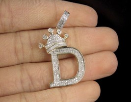Initial Letter D Crown Diamond Custom Pendant 10K Yellow Gold Over 2.0 Ct 1.5&quot; - £105.17 GBP