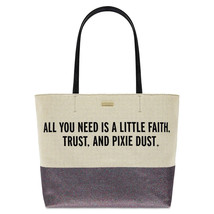 NWT Disney Parks Kate Spade Peter Pan Faith Trust Pixie Dust Canvas Glitter Tote - $178.20