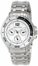 Nautica Midsize N21561M NST 02 White Dial Enamel Bezel Stainless Bracelet Watch - $93.48