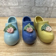 Lot Of 3 McCoy USA pottery Dutch Shoe/Clog Yellow Blue Rose Flower Marked - £25.24 GBP