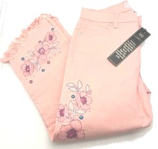 DG2 Diane Gilman Pink Blush Embellished Cropped Jeans w/Fringed Hem Size 4 NWT - £46.27 GBP