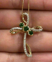 0.8Ct Round Cut CZ Green Emerald Cross Chain Pendant 14kYellow Gold SilverPlated - £103.51 GBP