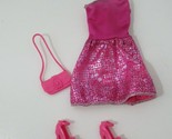 Barbie doll&#39;s outfit sparkle &amp; shine pink silver dress heel shoes purse set - £7.82 GBP