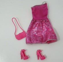 Barbie doll&#39;s outfit sparkle &amp; shine pink silver dress heel shoes purse set - $9.89