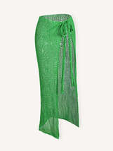 Women&#39;s Chic Beach Fashion Hollow Tie Knitted Drop Shoulder Green Skirt Bikini C - £19.36 GBP