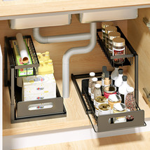 2 Tier Under Sink Organizer Sliding Storage Drawer for Kitchen Bathroom ... - £33.61 GBP