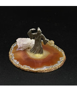 Pewter Wizard Mounted on a Sliced Geode Agate Figurine Crystal Ball - $508.65 MXN